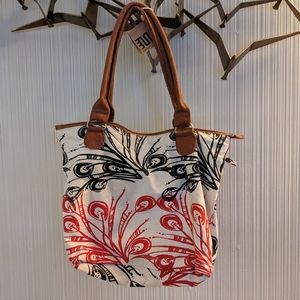 Amani Ya Juu Travel Tote Bag Purse Poppy/ Navy Fair Trade Africa Cloth